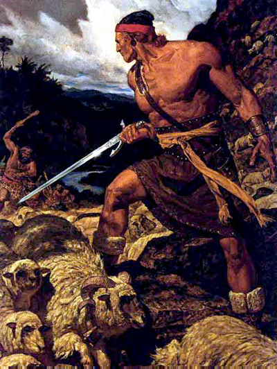 Ammon guarding the flocks